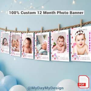 Custom 12 Month Photo Banner | Baby First Year Photo Garland | Milestone Photo Banner | 1st Birthday Party Decor | First Year Photo Display