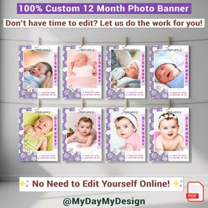 Custom 12 Month Photo Banner | Baby First Year Photo Garland | Milestone Photo Banner | 1st Birthday Party Decor | First Year Photo Display