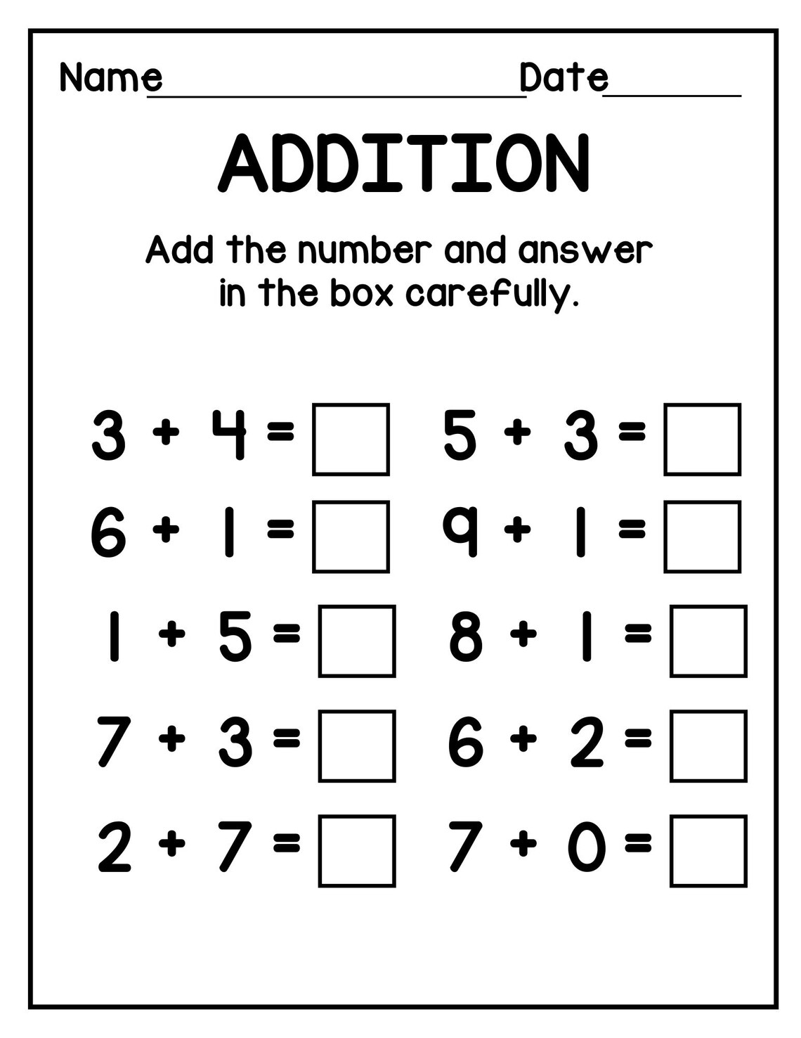 20 Printable Single Addition Worksheets. Math for Kindergarten - 2nd ...