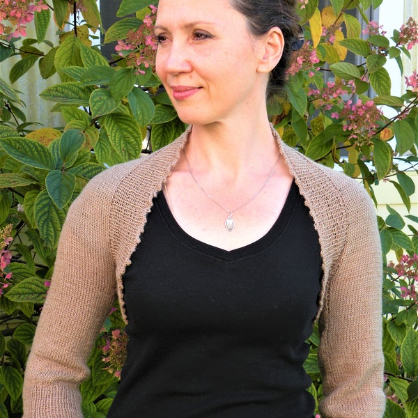 Merino Wool Knit Shrug: Beige Bolero Cardigan