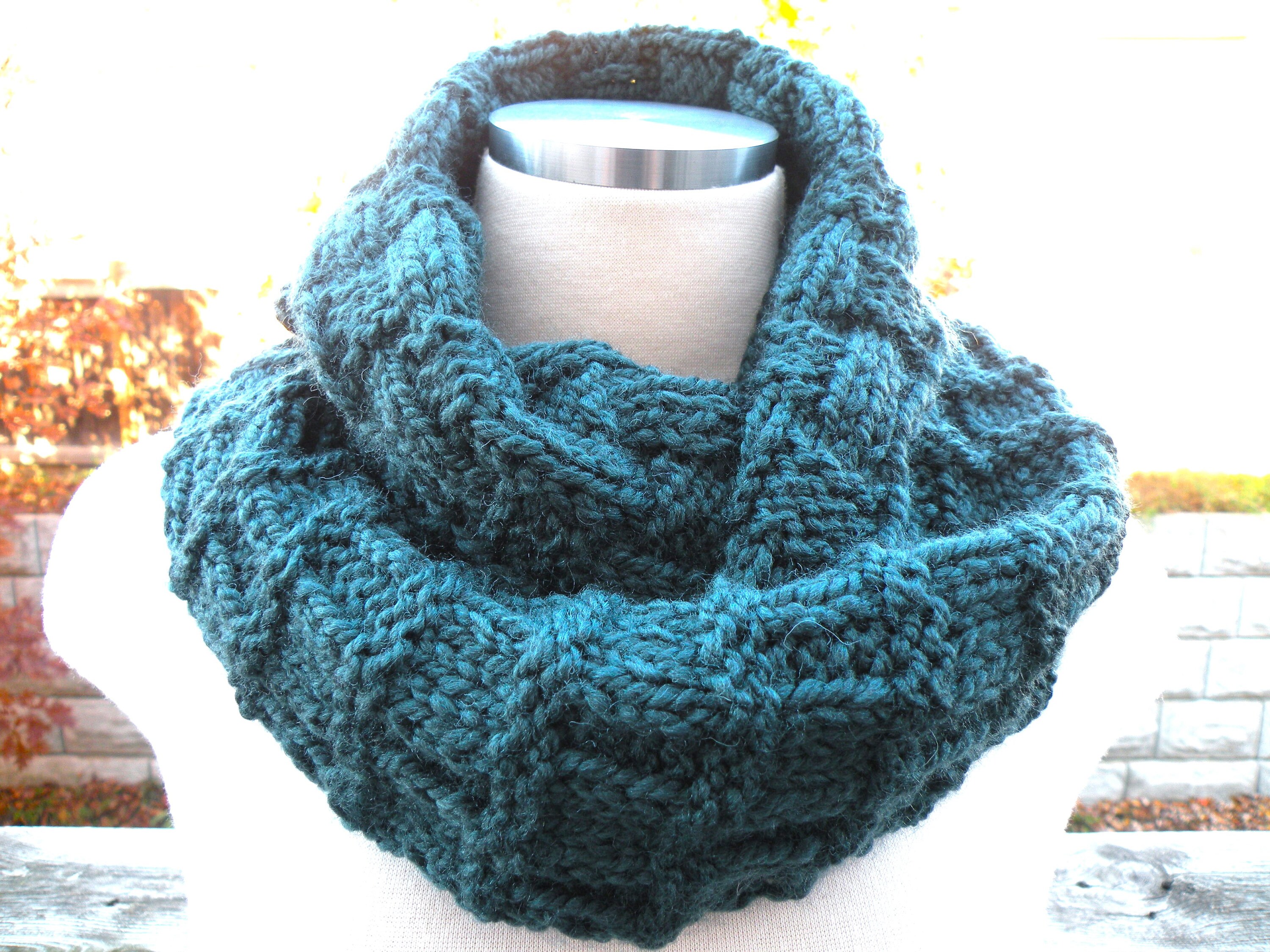 Hand Knit Chunky Green Infinity Scarf: Wool Blend Neck Warmer - Etsy