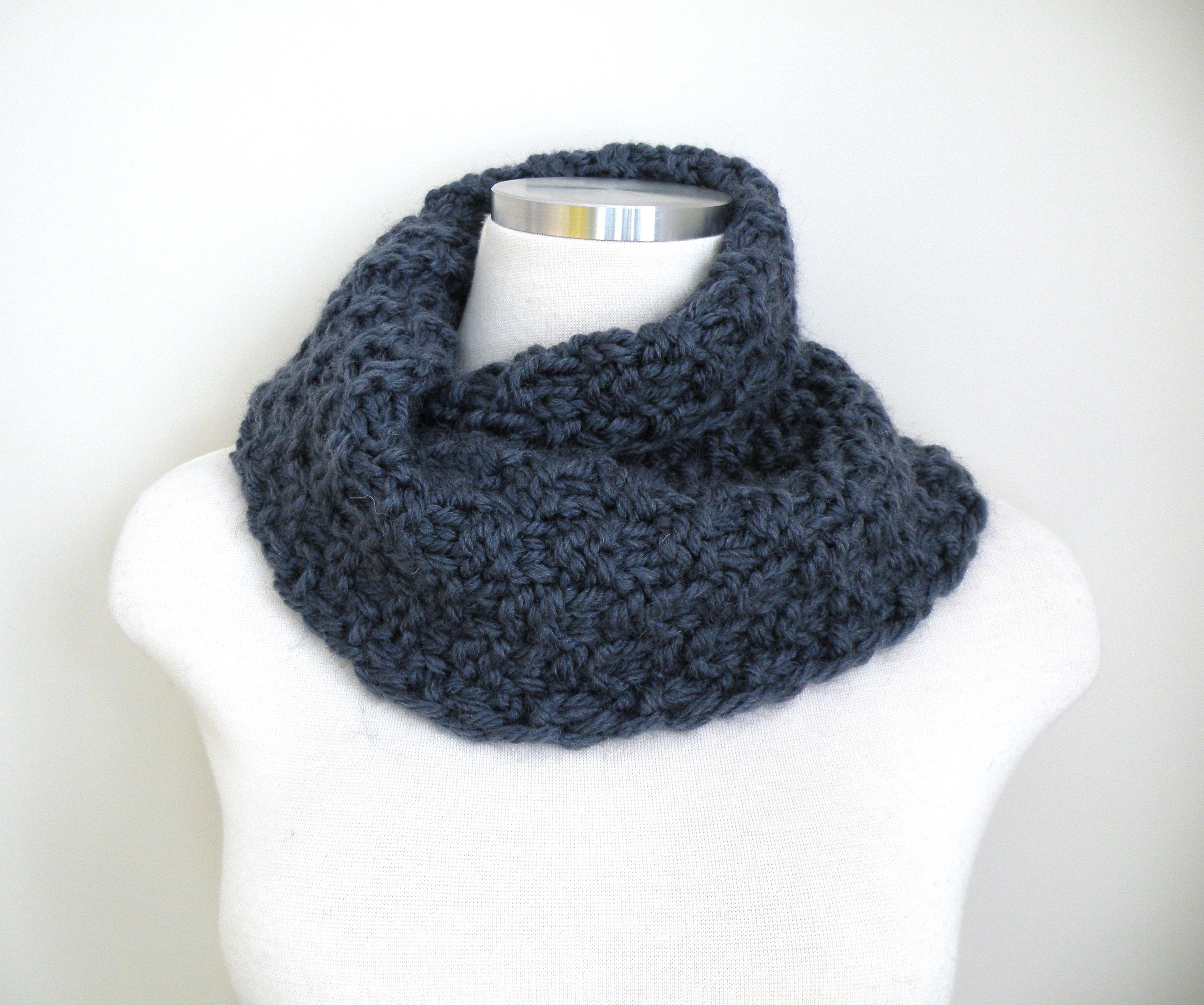 Hand Knit Chunky Blue Cowl Scarf - Soft Wool Blend Neck Warmer - Etsy