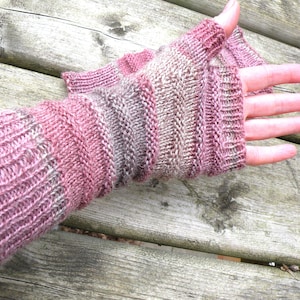 Hand Knit Wool Fingerless Long Gloves Arm, Hand, Wrist Warmers Texting, Computer, Driving Gloves Gift for her, Winter gloves, Gift for wife image 4