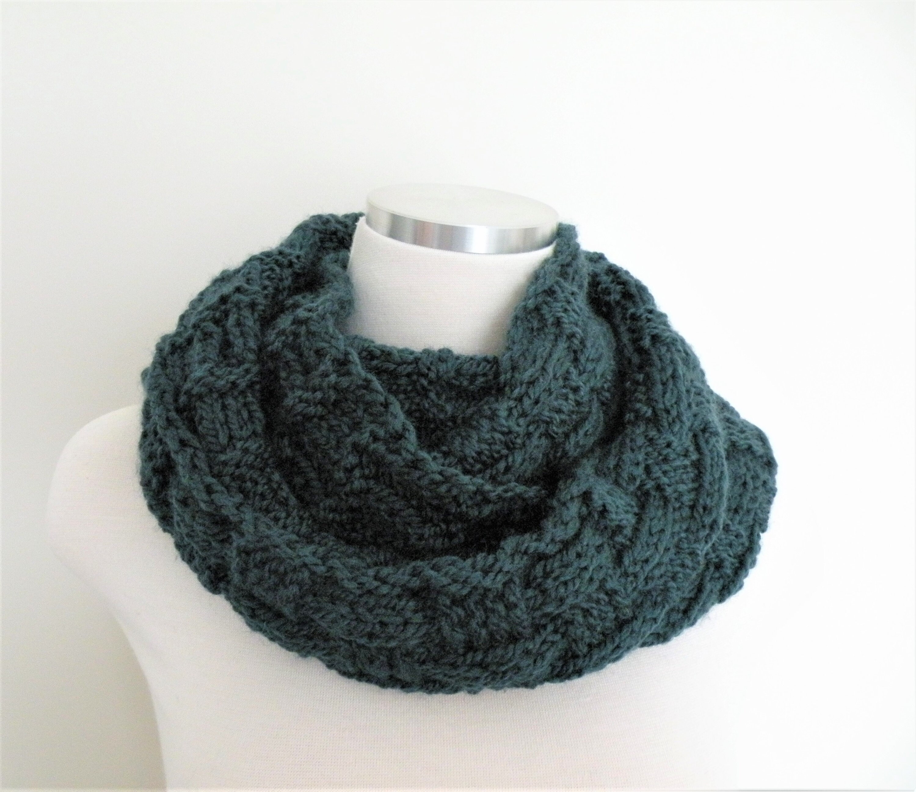 Hand Knit Chunky Green Infinity Scarf: Wool Blend Neck Warmer - Etsy