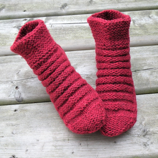 Calcetines de lana tejidos a mano: calcetines gruesos de invierno rojos, tallas 7-9 de EE. UU.