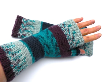 Hand Knit Wool Fingerless Long Gloves Arm, Hand, Wrist Warmers Texting, Computer, Driving Gloves Gift for her, Winter gloves, Gift for wife