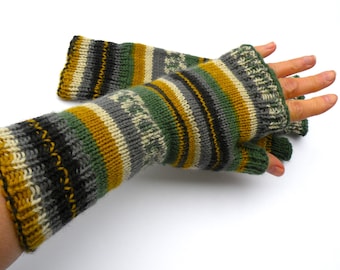 Hand Knit Wool Fingerless Long Gloves Arm, Hand, Wrist Warmers Texting, Computer, Driving Gloves Gift for her, Mother, Sister, Wife