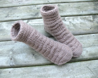 Cozy Wool Blend Hazelnut Chunky Slippers Hand Knitted Short Socks Womens House Winter Wool Slippers Socks, Gift for Her