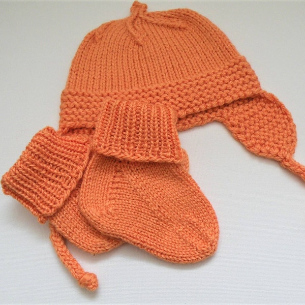 Hand Knit Baby Hat and Socks Set: Merino Wool, Bamboo, Silk