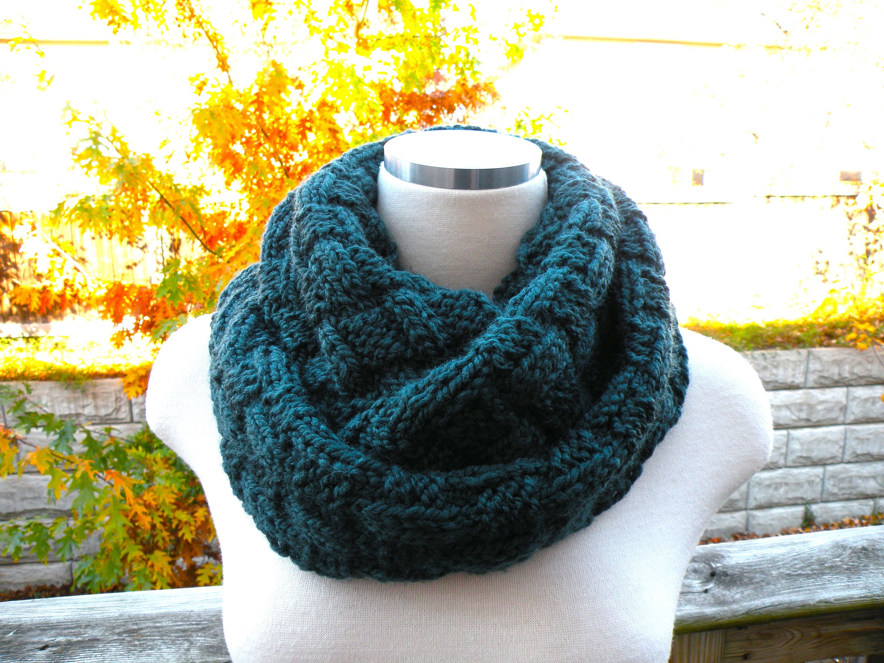 Hand Knit Chunky Green Infinity Scarf: Wool Blend Neck Warmer - Etsy