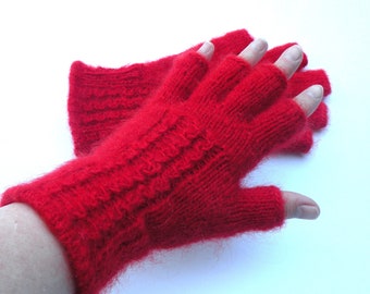 Mohair Wool Hand Knit Women Gloves Wool Texting, Computer, Driving Fingerless Gloves, Wrist/Hand Warmers Gift for her, Mother, Sister, Wife