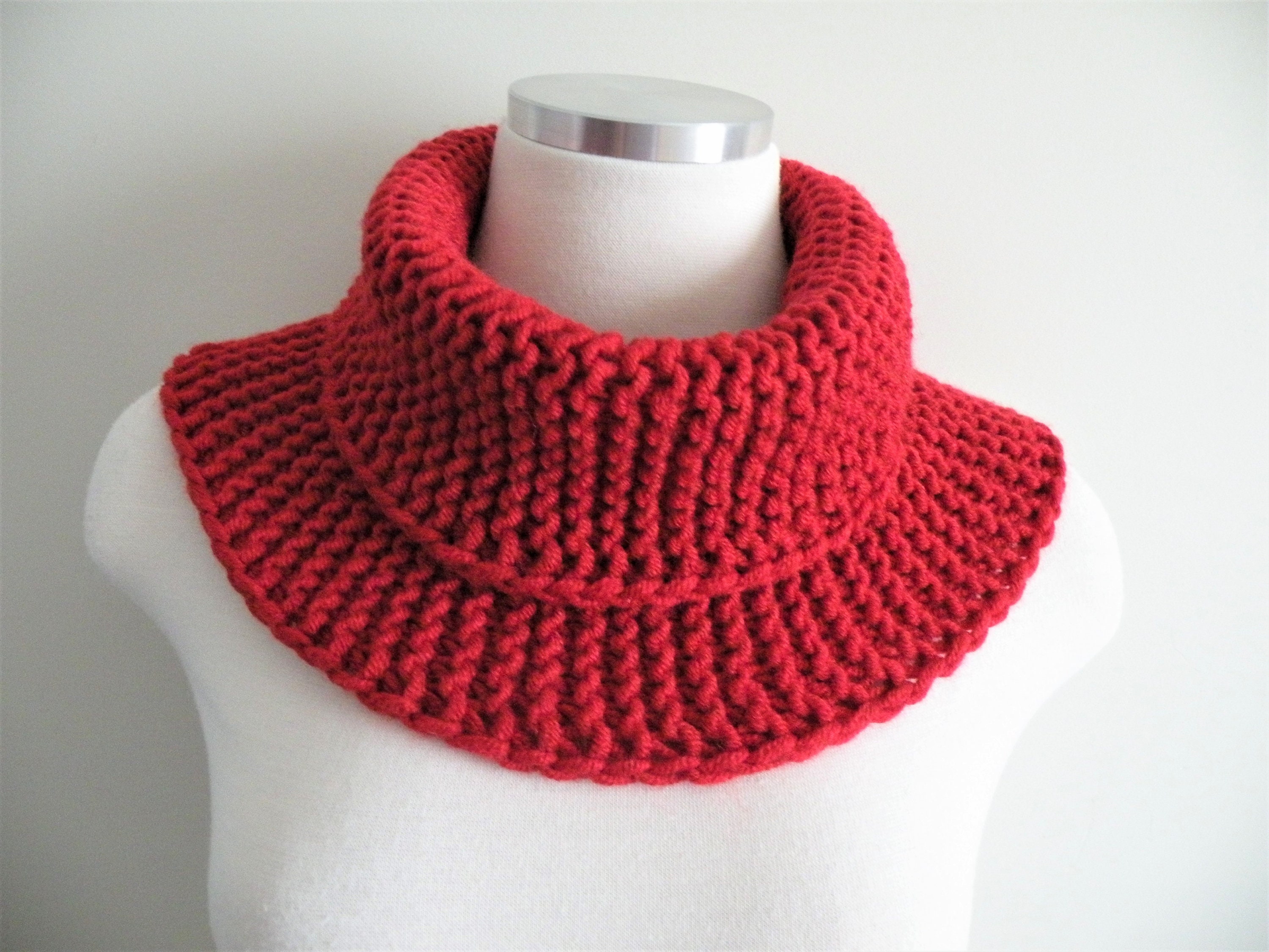 Chunky Hand Knit Red Scarf Cozy Neck Warmer Super Soft Knit Cowl Winter ...