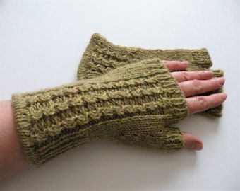 Fern Merino Wool Hand Knit Women Gloves Wool Texting, Computer, Driving Fingerless Gloves, Wrist/Hand Warmers Gift for her, Mother, Sister