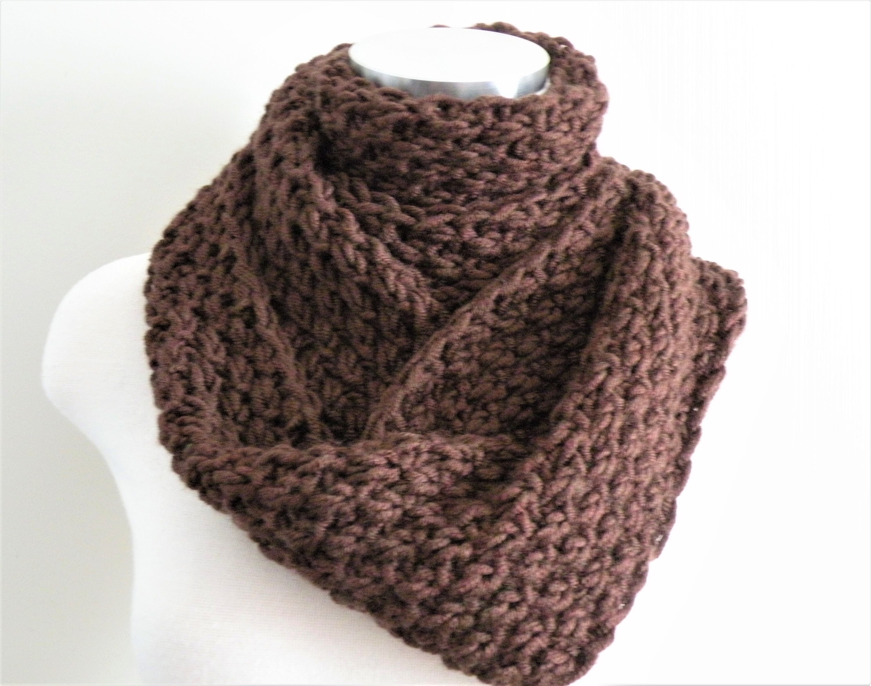 Hand Knit Chunky Wool Blend Infinity Scarf - Coffee Brown Cowl - Etsy