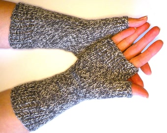 Hand Knit Merino Wool Fingerless Gloves: Arm Wrist Warmers