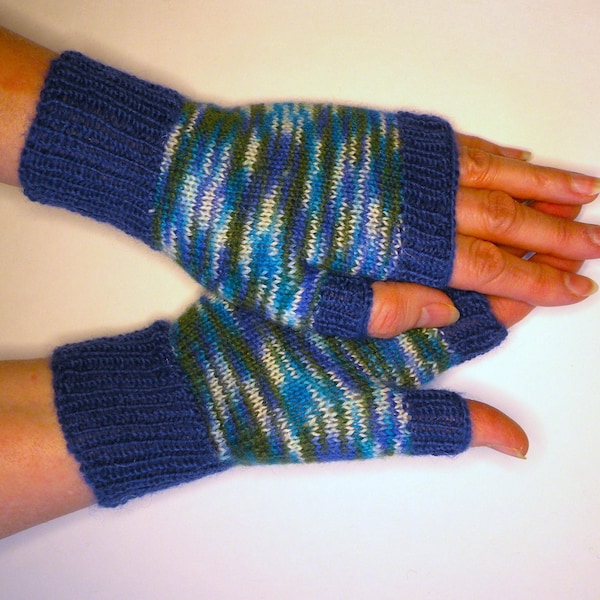 Merino Wool Hand Knit Fingerless Gloves: Texting Computer Driving Warmers
