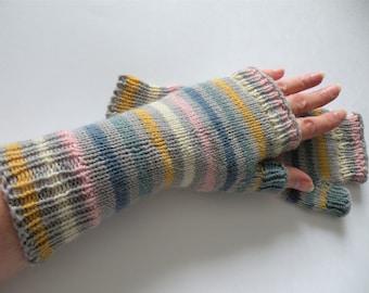 Hand Knit Wool Fingerless Long Gloves Arm, Hand, Wrist Warmers Texting, Computer, Driving Gloves Gift for her, Winter gloves, Gift for wife