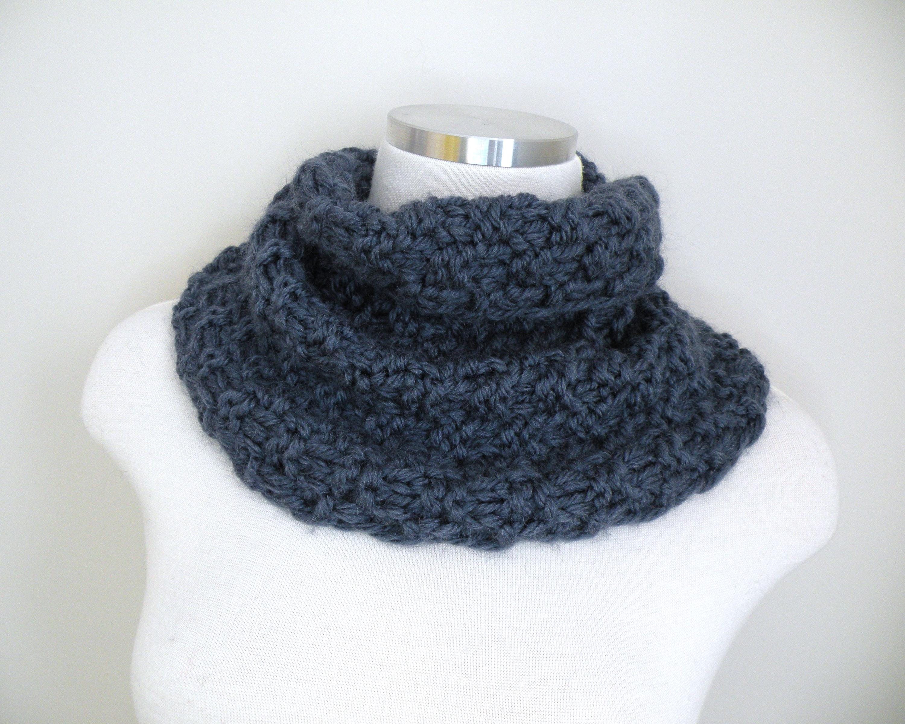 Hand Knit Chunky Blue Cowl Scarf - Soft Wool Blend Neck Warmer - Etsy