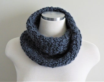 Chunky Hand Knit Shade of Blue Scarf Cozy Neck Warmer Super Soft Knit Winter Tube Infinity Loop Unisex Cowl Circle scarf