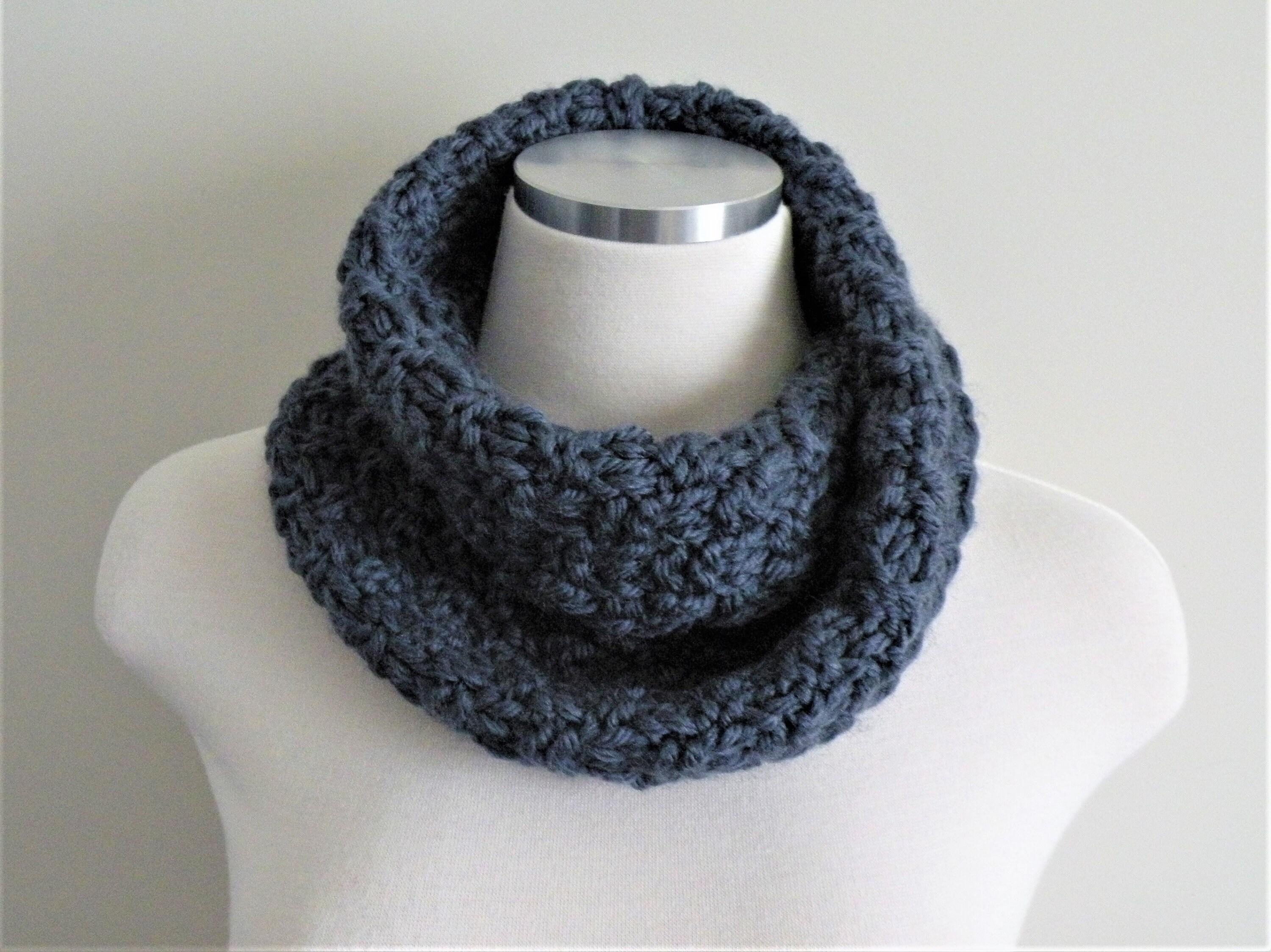 Hand Knit Chunky Blue Cowl Scarf - Soft Wool Blend Neck Warmer - Etsy