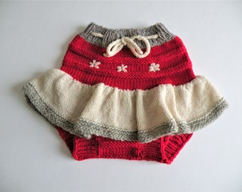 Hand Knitted Wool Cloth DiaperCover Skirt Soaker Wool Nappy Cover Baby Diaper Cover Knit Cloth Diaper size Large 12-18 month