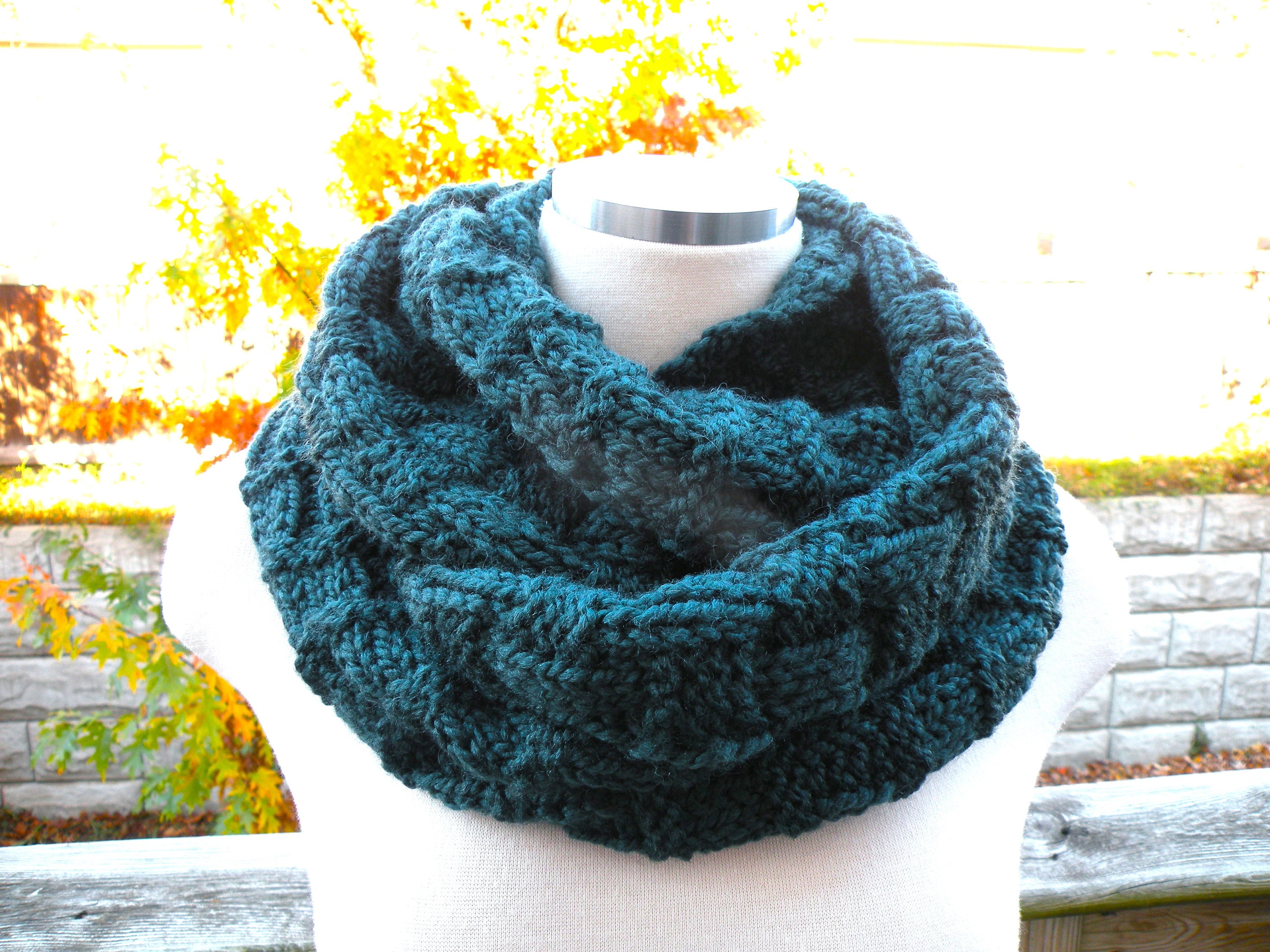 Hand Knit Chunky Green Infinity Scarf: Wool Blend Neck Warmer - Etsy