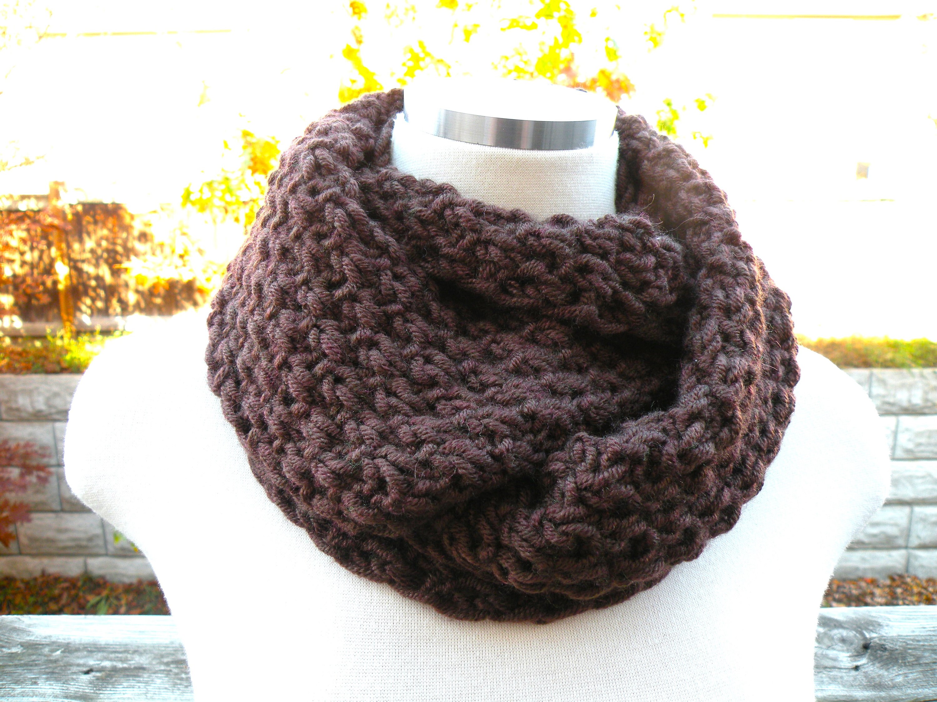 Hand Knit Chunky Wool Blend Infinity Scarf - Coffee Brown Cowl - Etsy