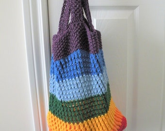 Knit cotton shopping bag eco-friendly colorful knit bag knit market, beach, grocery, natural  rainbow colors bag