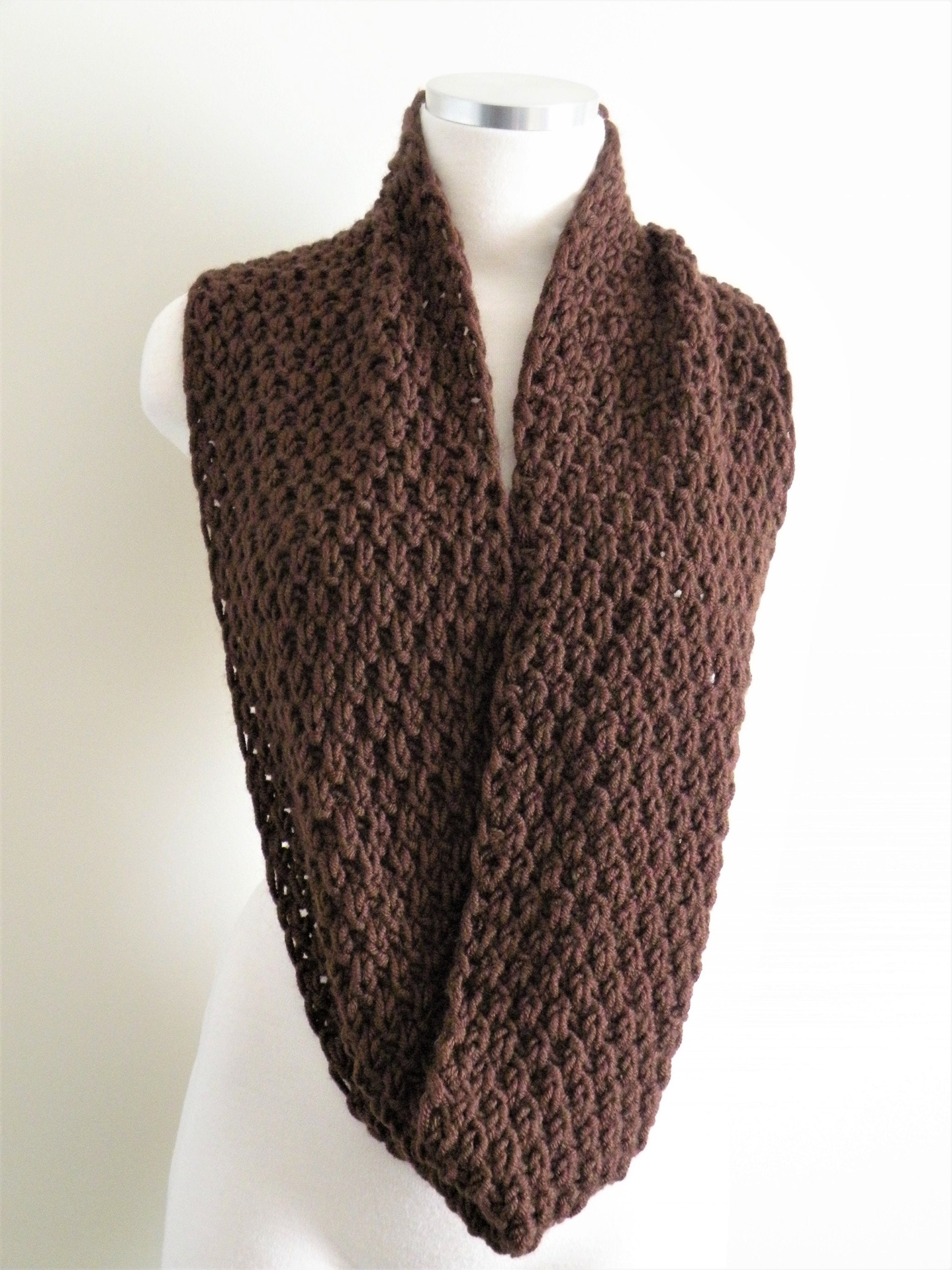 Hand Knit Chunky Wool Blend Infinity Scarf - Coffee Brown Cowl - Etsy