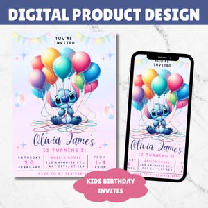 Editable Stitch Birthday Party Invitation Template Printable Kids Birthday Party Invitations Digital Kids Party Invite Stitch
