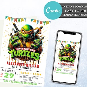 Editable Turtle Birthday Invitation Printable Ninja Invite Turtle Evite Ninja Turtles Invitation Birthday Party Superhero Invite