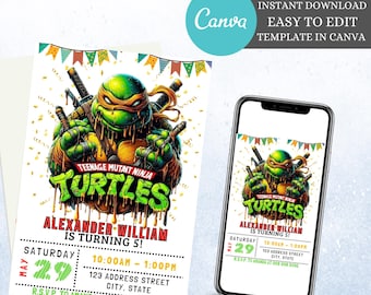 Editable Turtle Birthday Invitation Printable Ninja Invite Turtle Evite Ninja Turtles Invitation Birthday Party Superhero Invite