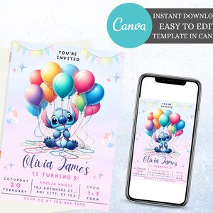 Editable Stitch Birthday Party Invitation Template Printable Kids Birthday Party Invitations Digital Kids Party Invite Stitch