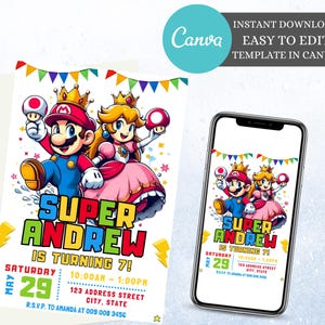 Mario Bros Birthday Boy Invite Mario Birthday Invitation Super Mario Editable Birthday Invitation Canva Template super mario invitation