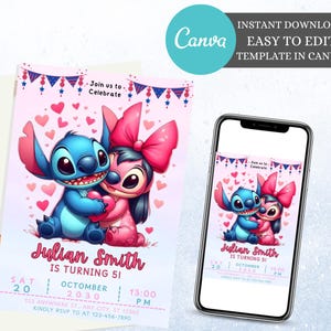 Stitch Editable Birthday Invitation Template Printable Birthday Party Invitation Printable Kids Birthday Party Invitations  Instant Download