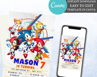 Bewerkbare Sonic verjaardagsuitnodiging sjabloon Sonic Knuckle and Tails verjaardagsfeestje uitnodiging Sonic verjaardagsuitnodiging bewerkbare en afdrukbare