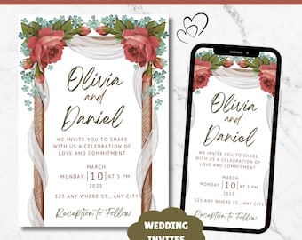 Downloadable Prints wildflower wedding invitation, Wedding invitation Canva Template Floral, Floral Wedding Invitation Wildflower Invites