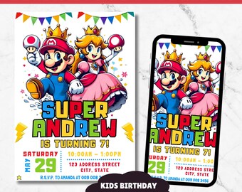 Mario Bros Birthday Boy Invite Mario Birthday Invitation Super Mario Editable Birthday Invitation Canva Template super mario invite