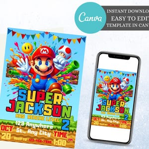 Editable Mario Bros Invitation Super Mario Birthday Invitation Mario Birthday Invitation Mario Birthday Party Theme Super Mario Birthday