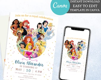 Princess Birthday Invitation Princess Invitation Princess Party Invitation Editable Princess Birthday Party Invite Digital Princess Template