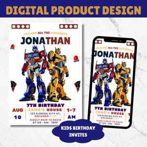 Invitation d'anniversaire Rescue Bots Optimus Prime, invitation Autoboots, modèle modifiable d'invitation anniversaire garçon, Rescue Bots