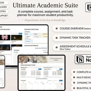 May include: An advertisement for the Ultimate Academic Suite, a course and task planner. The image shows a laptop, tablet, and phone displaying the software interface. Features include course overview, task tracker, and assessment schedule.