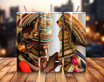 Envoltura para vaso delgado de 20 oz con danza Kathakali, herencia india (PNG digital)