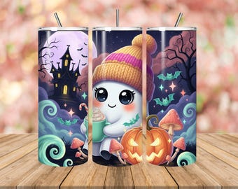 Envoltorio para vaso de café con leche de calabaza fantasma de Halloween – Temporada espeluznante (Descarga digital)