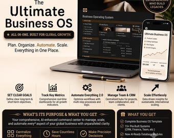 Digital Products Notion Business OS | Etsy Seller Toolkit, Digital Product Manager, CRM & Sales Tracker, Entrepreneurs Dashboard, Instant