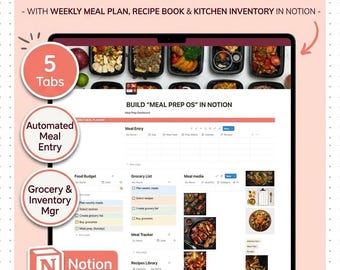 Meal Planner Notion Template Weekly Meal Prep, Grocery List Organizer Meal Planning Dashboard Healthy Eating Planner, Digital Kitchen