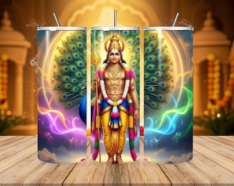 Envoltura para vaso de Lord Murugan, diseño de pavo real Kartikeya (descarga digital PNG)