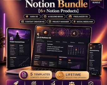 All-in-One Notion Bundle 2026: 6 Life OS for Entrepreneurs, Project Manager| 6 Premium Complete Systems Freelancer, AI Second Brain Creator