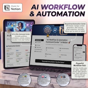 AI Workflow Automation Notion Template | Command Center Dashboard for Entrepreneurs & Freelancers | ChatGPT Business System, Productivity OS