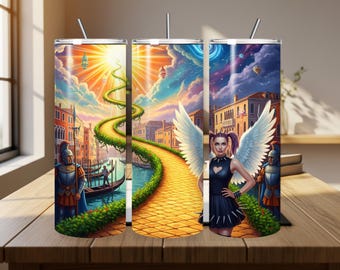 Envoltorio para vaso Fantasy Angel Girl, Paisaje onírico surrealista de Venecia (Descarga digital)